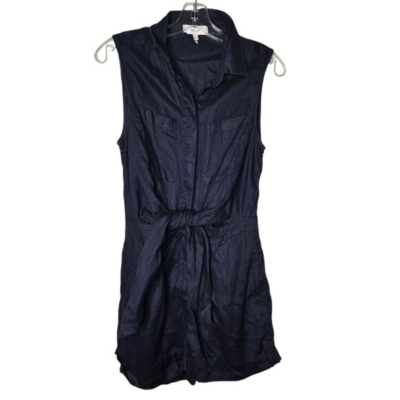 Reiss Ema Navy blue Sleeveless Linen Tie Front Playsuit romper womens Sz 4 - Picture 2 of 9